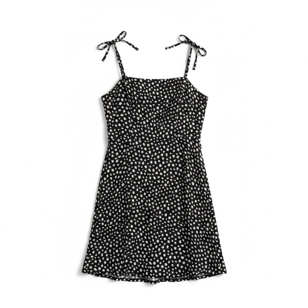 Lola Grace Women’s M Black White Dalmatian Spot Print Mini Dress Tie Strap